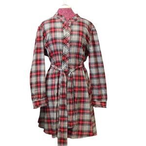 Untuck it Olivia Plaid Flannel Shirt Dress / pockets / belt/button up size 18
